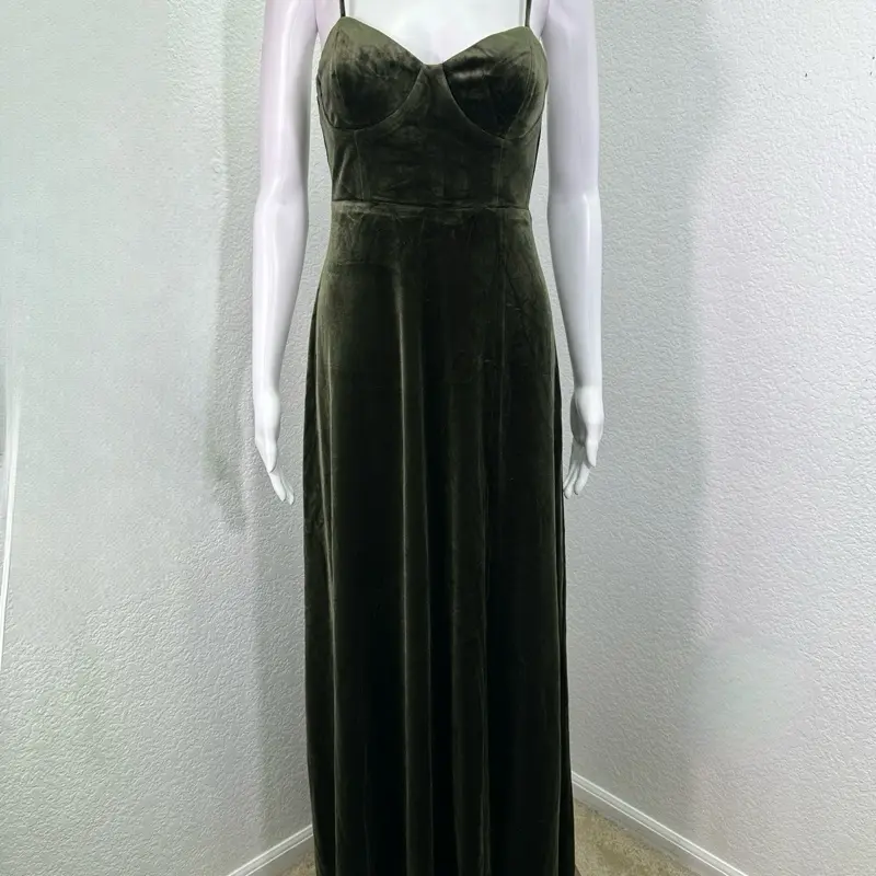 Sz S Lulu’s Olive Green Velvet Maxi Dress Fairycore Whimsigoth
