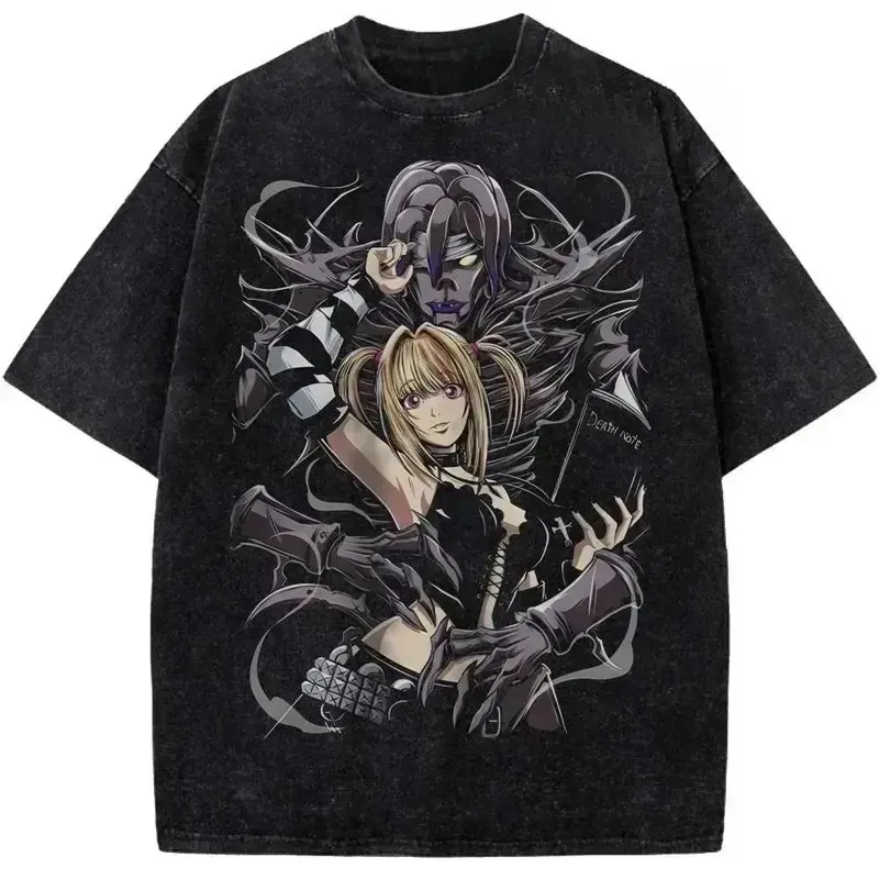 Men's Short-Sleeve MisaMisa Printed Anime Death Note T-Shirt, Retro Washed Valentine Fashion Tee, Hot-Selling Casual Top for Men