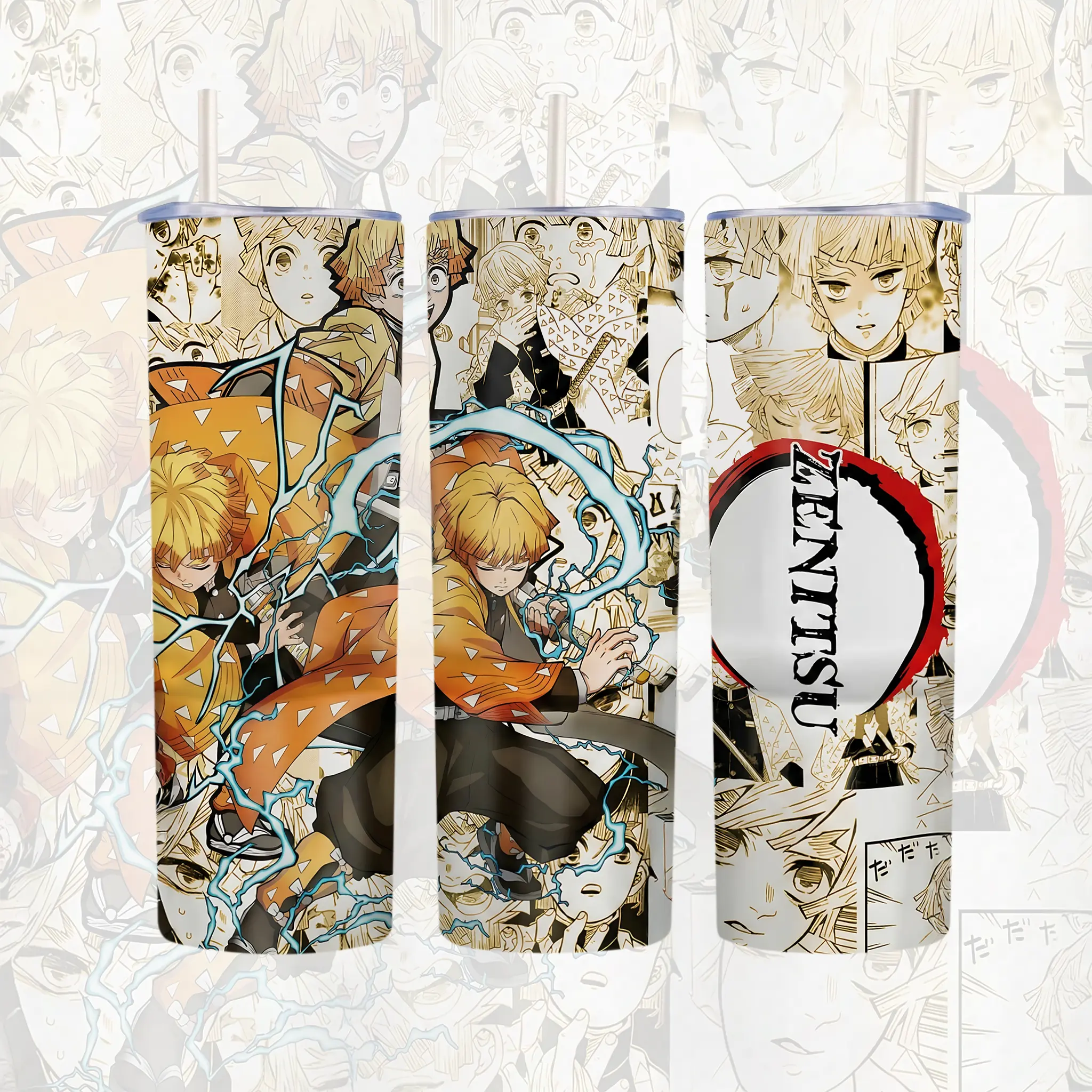 Zenitsu Agatsuma Anime Tumbler 20oz 40oz, Demon Slayer Stainless Steel Travel Mug, Manga Insulated Cup With Handle & Straw, Gift For Anime Fans