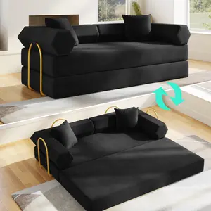 KELVISS 79" Cloud Floor Sofa Bed with Angled Armrests, Convertible Sleeper Sofa, Corduroy Futon Couch with 2 Headrest Pillows, Memory Sponge Support, Easy Setup for Small Spaces