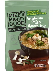 Mike's Mighty Good Vegetarian Miso Ramen 7 Pillow Packs 2.3 oz Each - Miso Flavor, Organic Steamed Not Fried Noodles, Lower Sodium, 40% Less Salt, Vegan, Healthy & Delicious