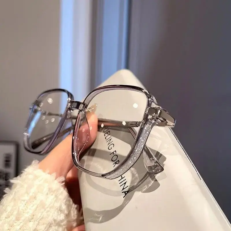 Women's Full-Rim Statement Frame Glasses, Chic Look with Glitter Stars, Polycarbonate Blue Light Blocking Photochromic Lenses, Myopia & Computer Eye Protection, Daily Wear Fashion Eyewear