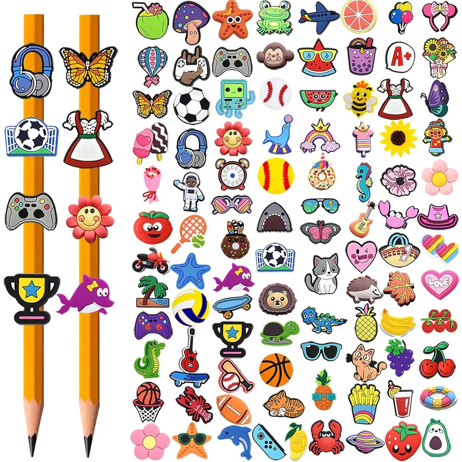 100 count Pencil Toppers,Cute Pencil Charms for  Classroom Prizes & Decorations for School Supplies, Classroom Rewards  Incentives