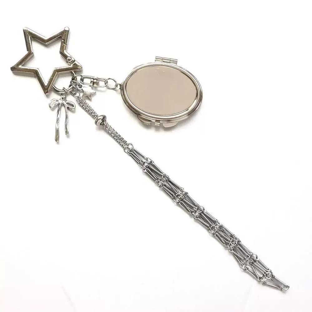 Cute Heart Mirror Keychain, Silver Tassel Bag Charm, Aesthetic Keyring Accessory for Women