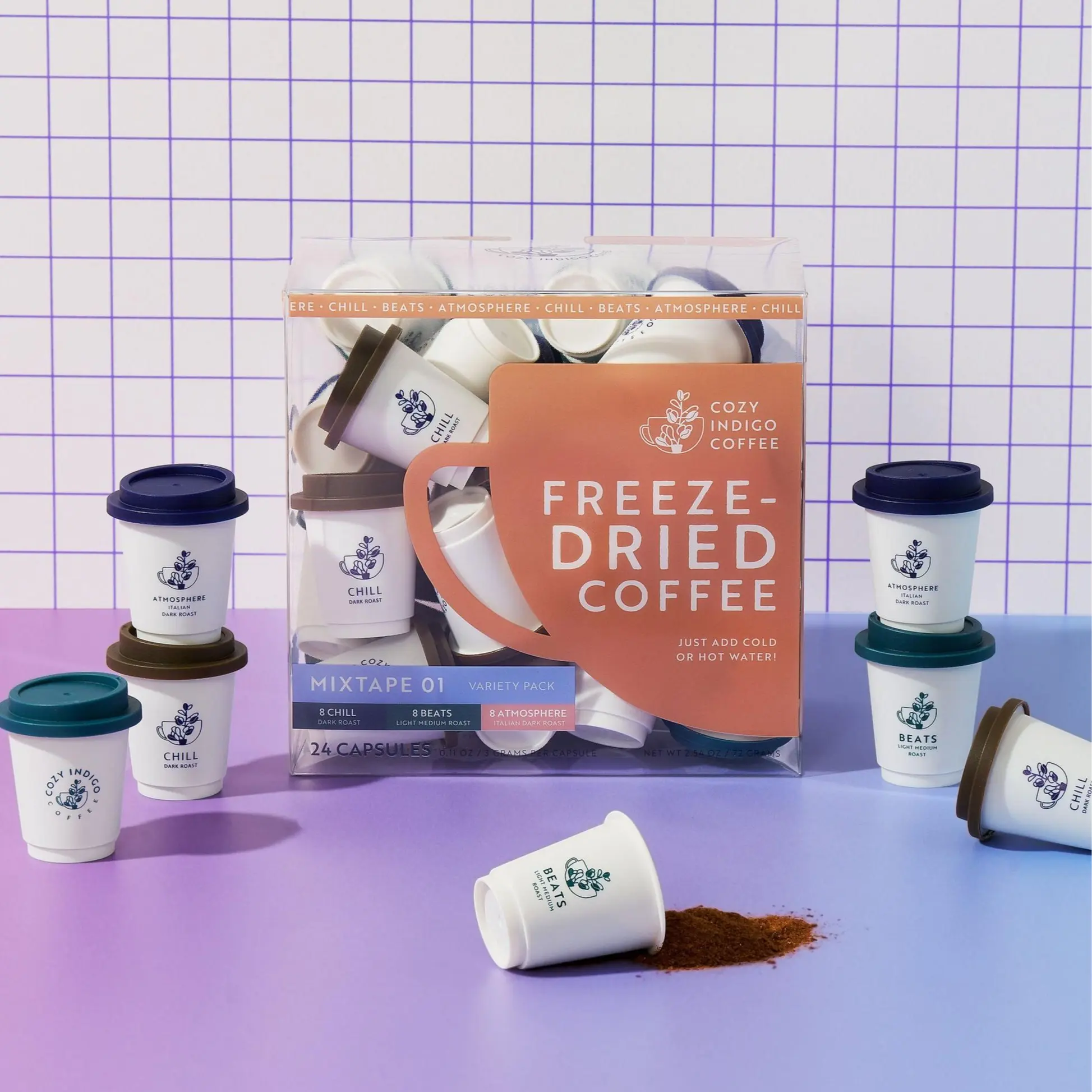 COZY INDIGO COFFEE - Instant Freeze-Dried Specialty Coffee - 6 or 24 Capsules 3g Each - 100% Arabica