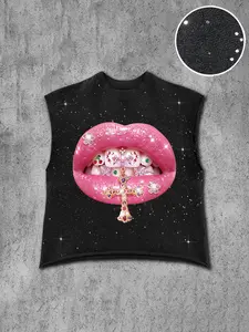 Men's Casual Vest, Starry Background with Shiny Lip Print, Silver Color Elements, Comfortable Fabric, Versatile Fashion