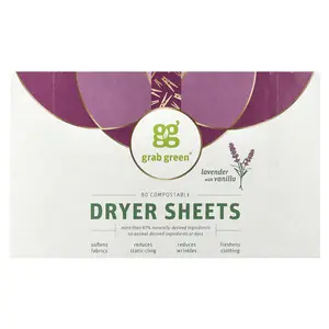 Grab Green Dryer Sheets, Lavender with Vanilla, 80 Compostable Sheets