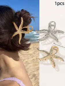 1pc Oversized Starfish Hair Claw Clip for Women, Vintage Ocean Theme Metal Hair Accessory, Large Non-Slip Grip for Thick Hair