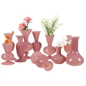 Set of 10 Pink Glass Vases Modern Bud Vases Bulk for Wedding Home Table Decor Centerpiece Party Studio