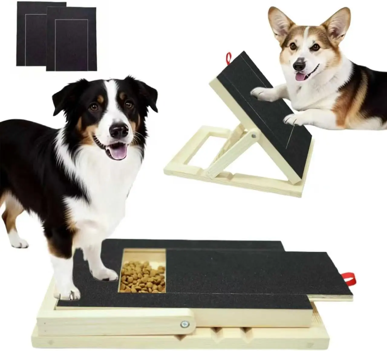 Dog Nail Scratch Board with Treat Drawer, Adjustable Dog Nail File Board for Small Medium Large Dogs, Dog Scratch Pad for Nails with 2 Replacement Sandpapers, Wooden Dog Nail Trimming Board
