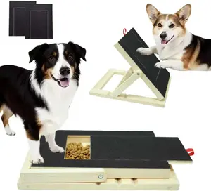 Dog Nail Scratch Board with Treat Drawer, Adjustable Dog Nail File Board for Small Medium Large Dogs, Dog Scratch Pad for Nails with 2 Replacement Sandpapers, Wooden Dog Nail Trimming Board
