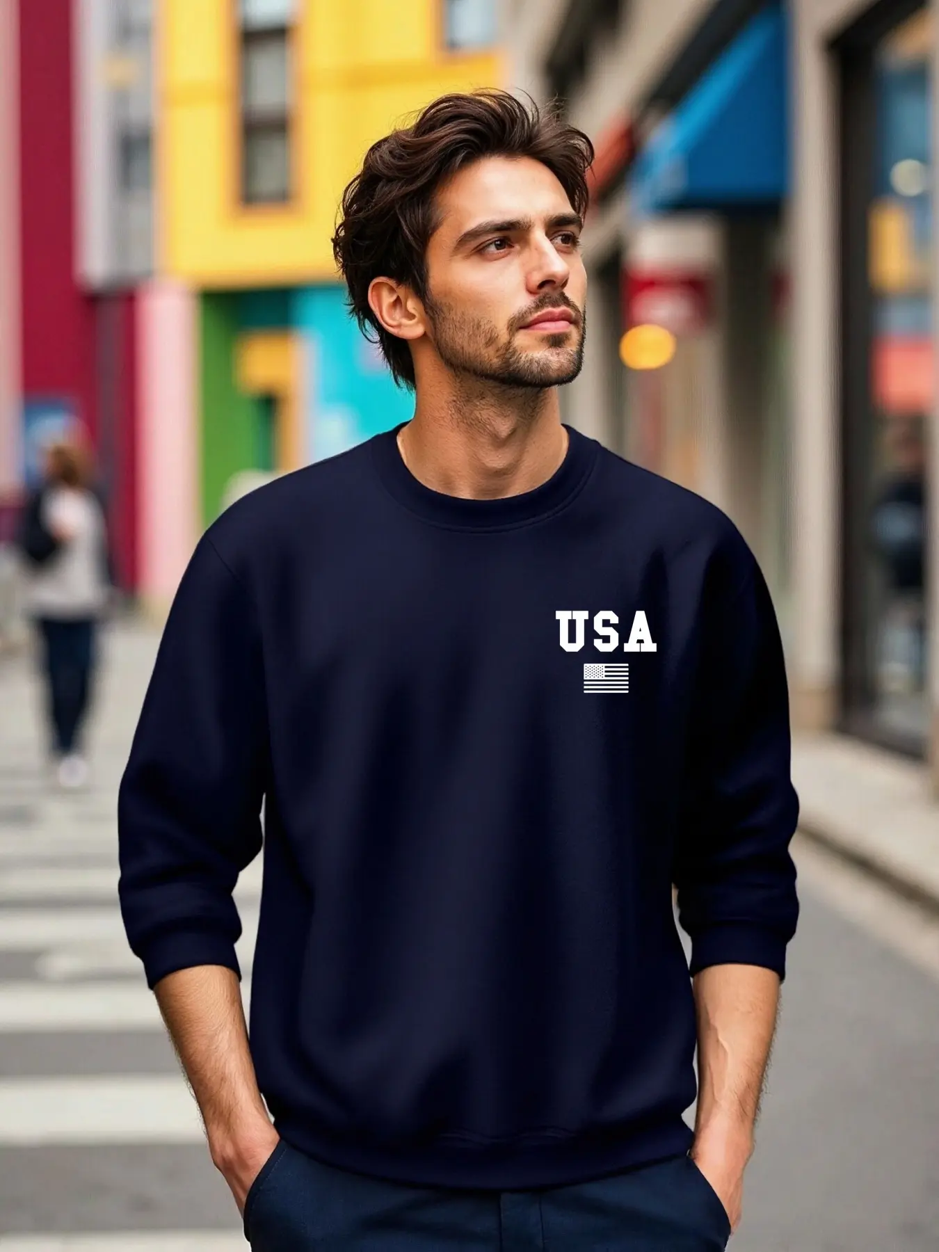 Men's autumn and winter Black Friday bestseller: Thickened round-neck hoodie with USA flag print, American casual style, comfortable and skin-friendly, trendy pullover for daily outings