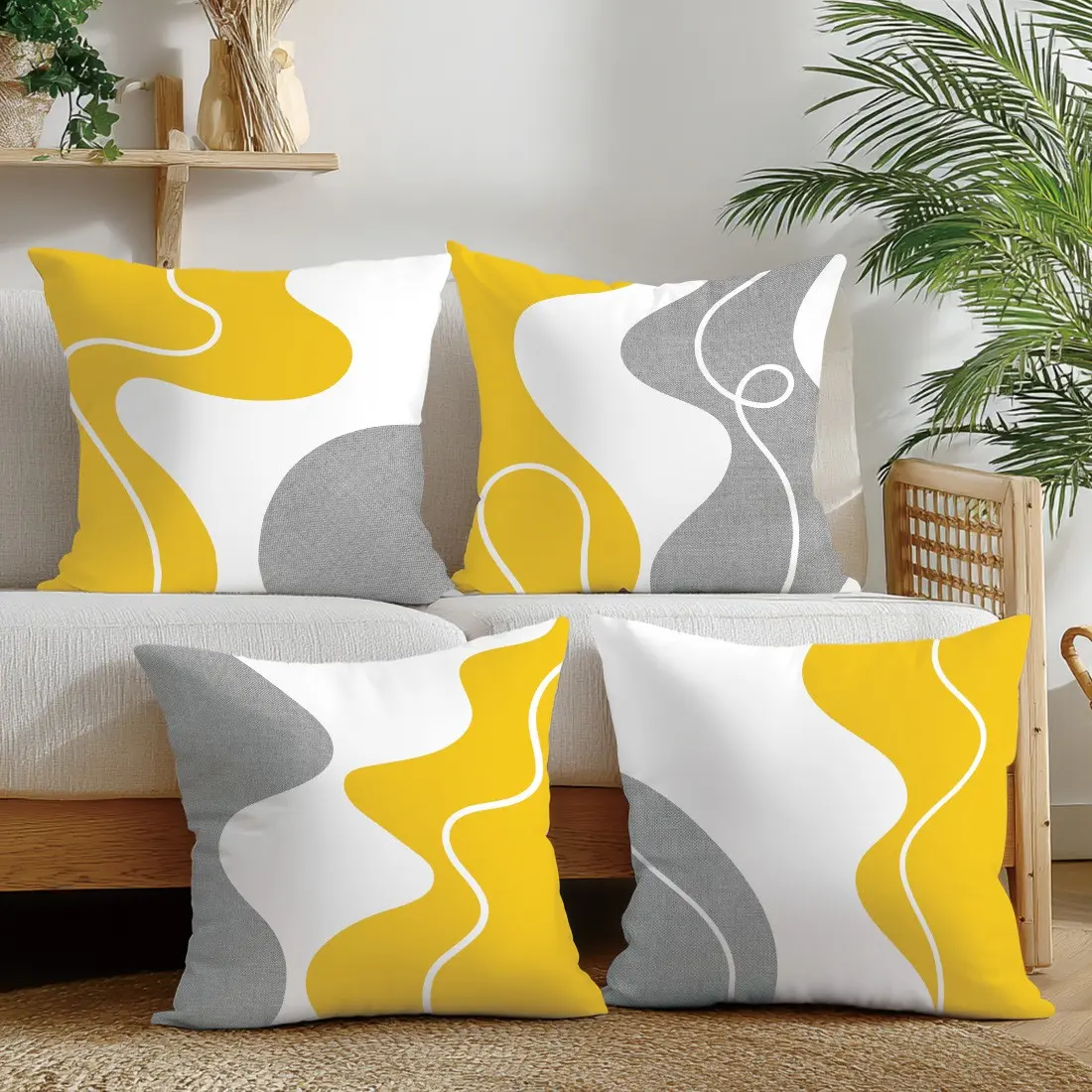 4 Piece Geometric Pillow Covers, Single-Sided Print, Simple Home Decor for Living Room Bedroom, Bedroom Decorative Accessories, No Inner Cushion Included