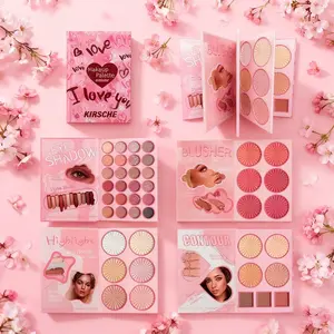 Heart Shape Makeup Book 4 Layer, Romantic All-in-One Cosmetic Palette with Eyeshadow Blush Highlighter Contour, Perfect Gift for Her Valentine Birthday Christmas, Makeup Palette Set