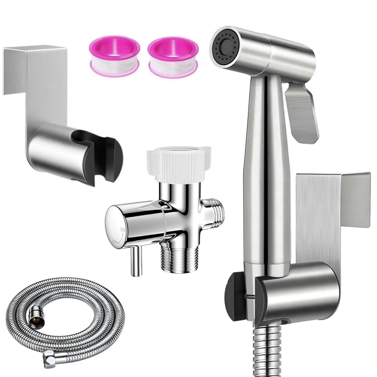 1Set Handheld Bidet Sprayer for Toilet, Premium Stainless Steel Bathroom Bidet Sprayer Set, withSuperior Complete Spray Hoses Kit, Support Wall or Toilet Mount