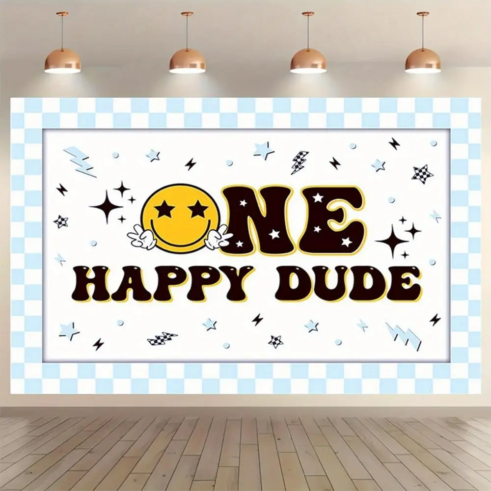 1pc "1 Happy Dude" Polyester Birthday Backdrop, 230x180cm/90.55x70.87inch Large Size, Durable Lightweight Fabric, Easy-to-Hang, No Power Needed, Festive Decor Banner for Indoor/Outdoor Parties