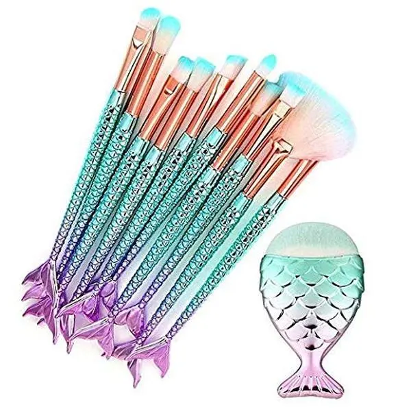 11PCS Mermaid Theme Multi-Use Makeup Brushes Set - Face Makeup Tool for Applying Foundation, Eyebrow, Eyeliner, Blush, Concealer