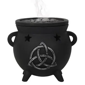 Wicca Sacred Triquetra Symbol Stars Cutout Witch Cauldron Incense Cone Burner