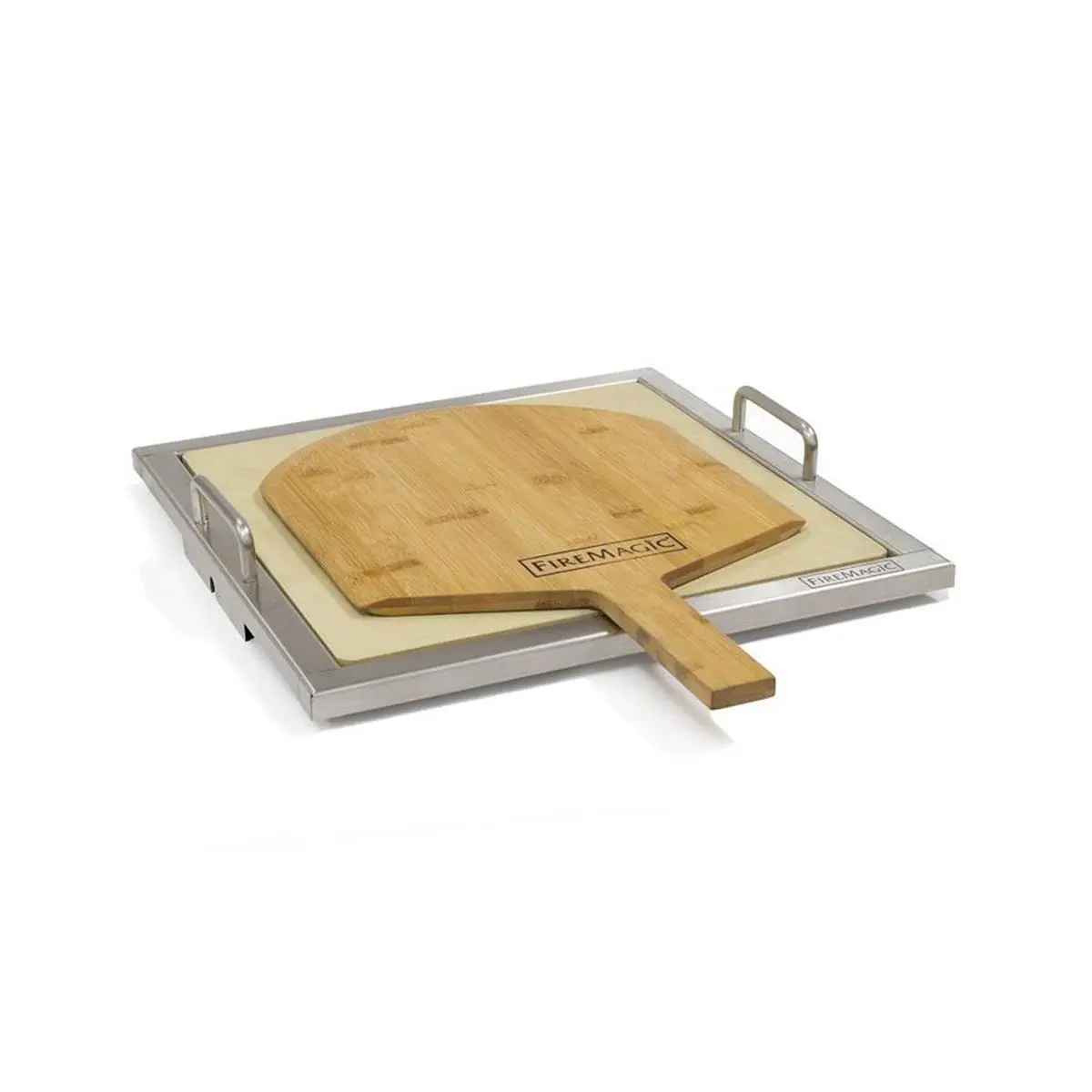 Fire Magic 3514 Bakeware Pizza Stone Kit with Tan Wooden Pizza Peel