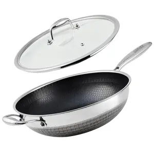 Superior Hybrid Stainless Steel Nonstick Wok Pan 12 Inch – Induction Compatible – PFOA Free – Dishwasher & Oven Safe – Stir Fry Cookware with Lid