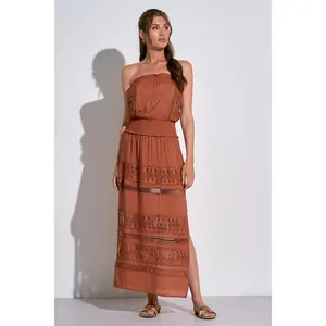 STRAPLESS CLAY CROCHE MAXI DRESS