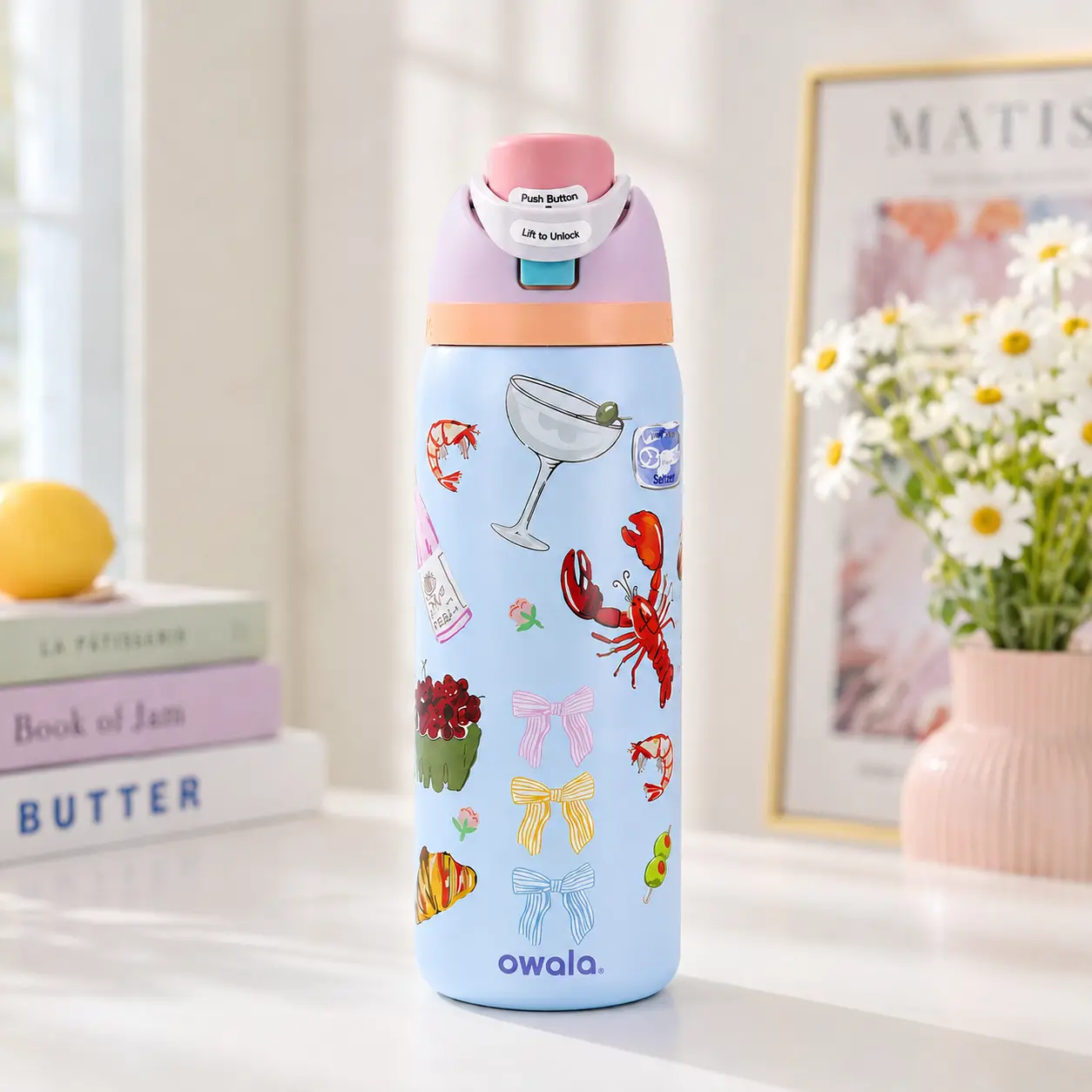 Owala 32oz Water Bottle Picnic Prep Macaroon Blue Limited Edition Leak Proof Insulated, Gifr For Friend, Back to School