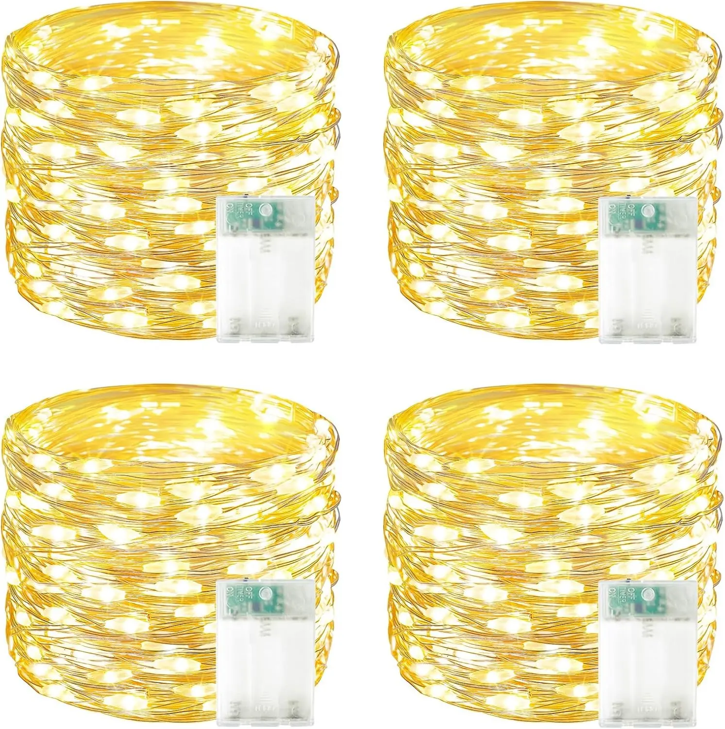 4 Pack 60 LED Fairy Lights Battery Operated with Timer, 20 FT String Lights | Cuttable Copper Wire, Waterproof Battery Lights for Indoor Outdoor, Wedding, Centerpiece, Bedroom, DIY, Christmas Decorations