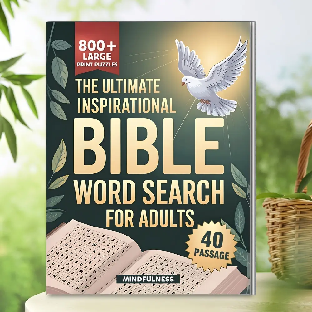 Christian Bible Word Search Puzzle Book for Adults, Large Print Inspirational Faith Based Activity Set, Religious Gift for Men and Women, Passage