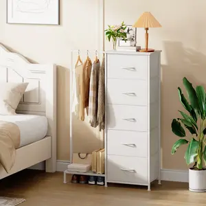 Dual-Purpose Closet with 5-Drawer & 45-Inch Hanging Rod (15" Longer!) | All-in-One Wardrobe Organizer for Small Spaces