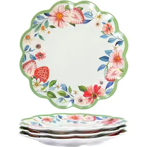 Molidiki 4-Piece Melamine Dinnerware Set – 11 Inch Strawberry Design, Shatterproof, Lightweight Plates for Daily Use, Dishwasher Safe, Spring Decoration Themed Plates
