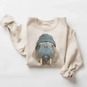 Retro Walrus Wearing Beanie Vintage Arctic Wildlife Unisex Sweatshirt DICH #2350