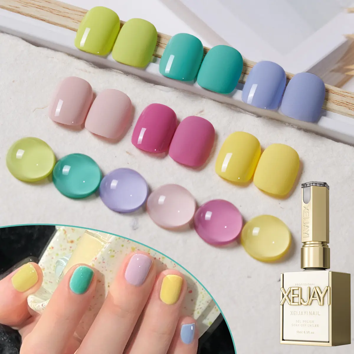 XEIJAYI 6PCS 15ML 【TPO&HEMA Free】Dopamine Color Nail Gel Polish, 6 Bright Colors Versatile UV LED Gel with Glossy Finish, DIY Salon Nail Art Supplies for Women, Shimmering Series