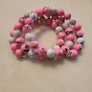 Pink and White glass bead memory wire bracelet
