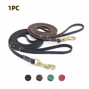 Brass Buckle + Full-Grain Leather! High-Quality Cowhide Leash, A Must-Have for Medium & Large Dogs! No Tangle Leash