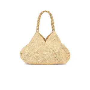 florabella Foggia Crochet Raffia And Leather Tote Bag in Natural & Gold