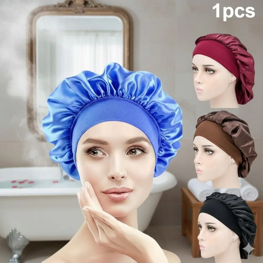 Washable Durable Shower Cap & Shampoo Cap & Hair Towel 2-in-1, Breathable Travel Hair Wrap for Long Hair Styling, Non-Slip High Elastic Headband, Multi-Functional Home Hair Care Cap, Bathroom Accessory