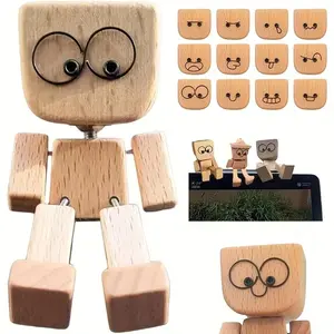 Decorative Wooden Shakeable Figurine, Car Dashboard Design, 12 Different Expressions, Easy to Place, Swinging Legs, Great Holiday Gift, Car Ornament