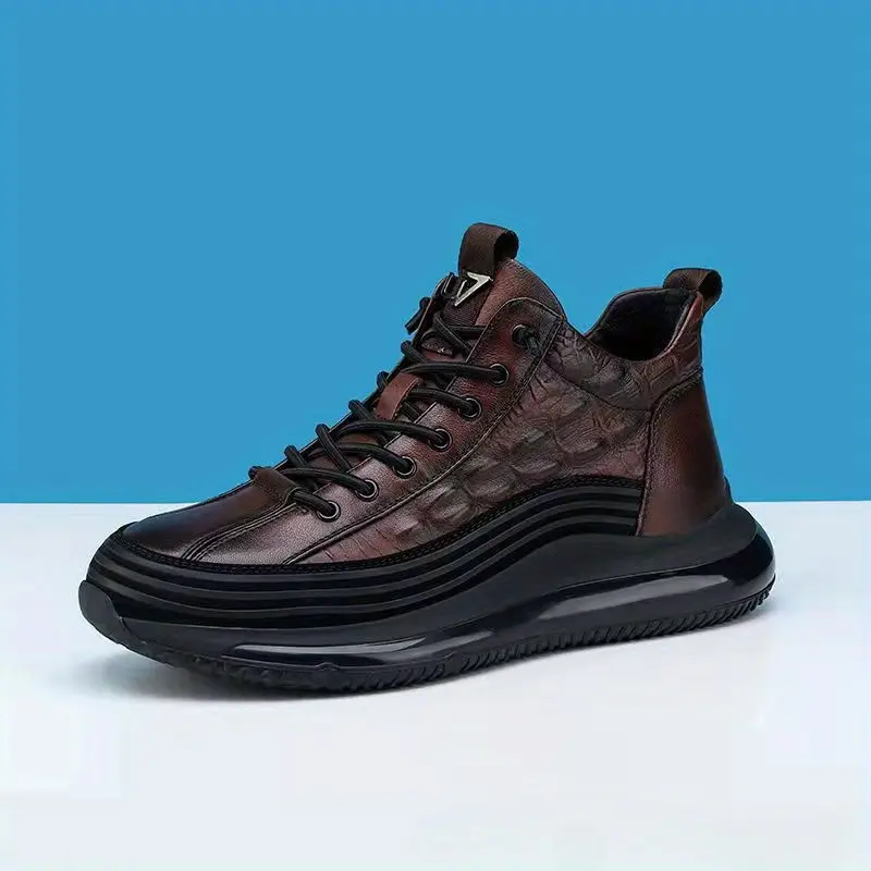 (New)Mens shoes fashionable textured thick-soled high-top shoes, lightweight and large-sized designs, European and American Men's shoe styles, suitable for various scenarios such as daily outings, formal wear, and casual outings
