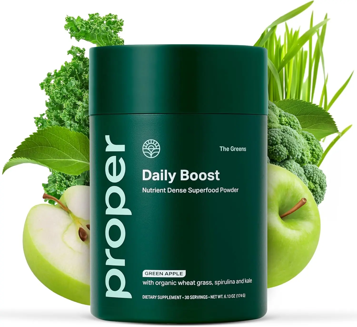 The Greens Daily Boost Organic Greens Powder. Whole Food, Apple Flavour Veggie Powder Superfood with Wheatgrass, Spirulina, Chlorella, Probiotics. Daily Drink Mix for Wellness and Digestion