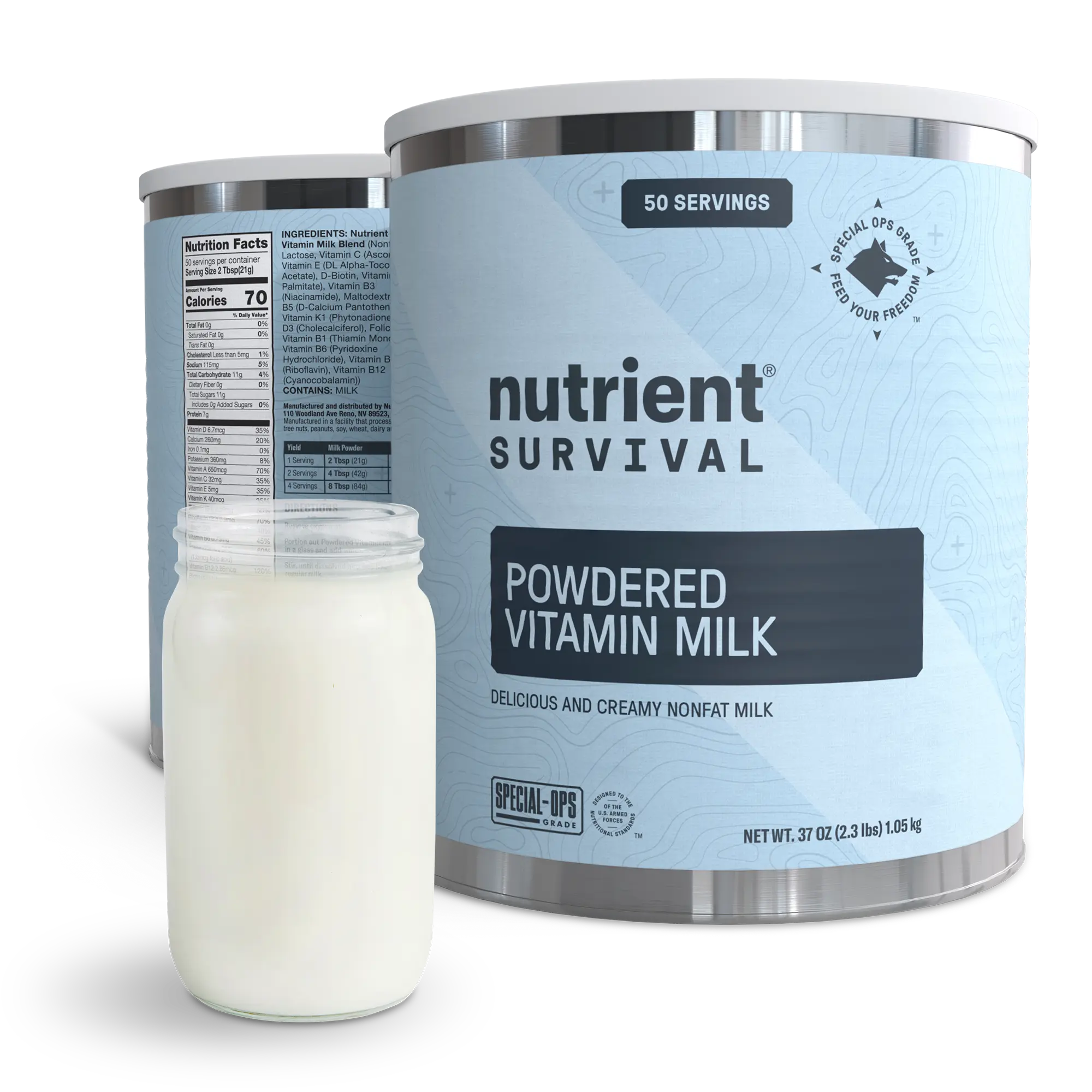 Nutrient Survival Vitamin Powdered Milk, Freeze Dried Prepper Supplies & Emergency Food Supply, 21 Essential Nutrients, Soy & Gluten Free, Shelf Stable Up to 25 Years, One Can, 50 Servings