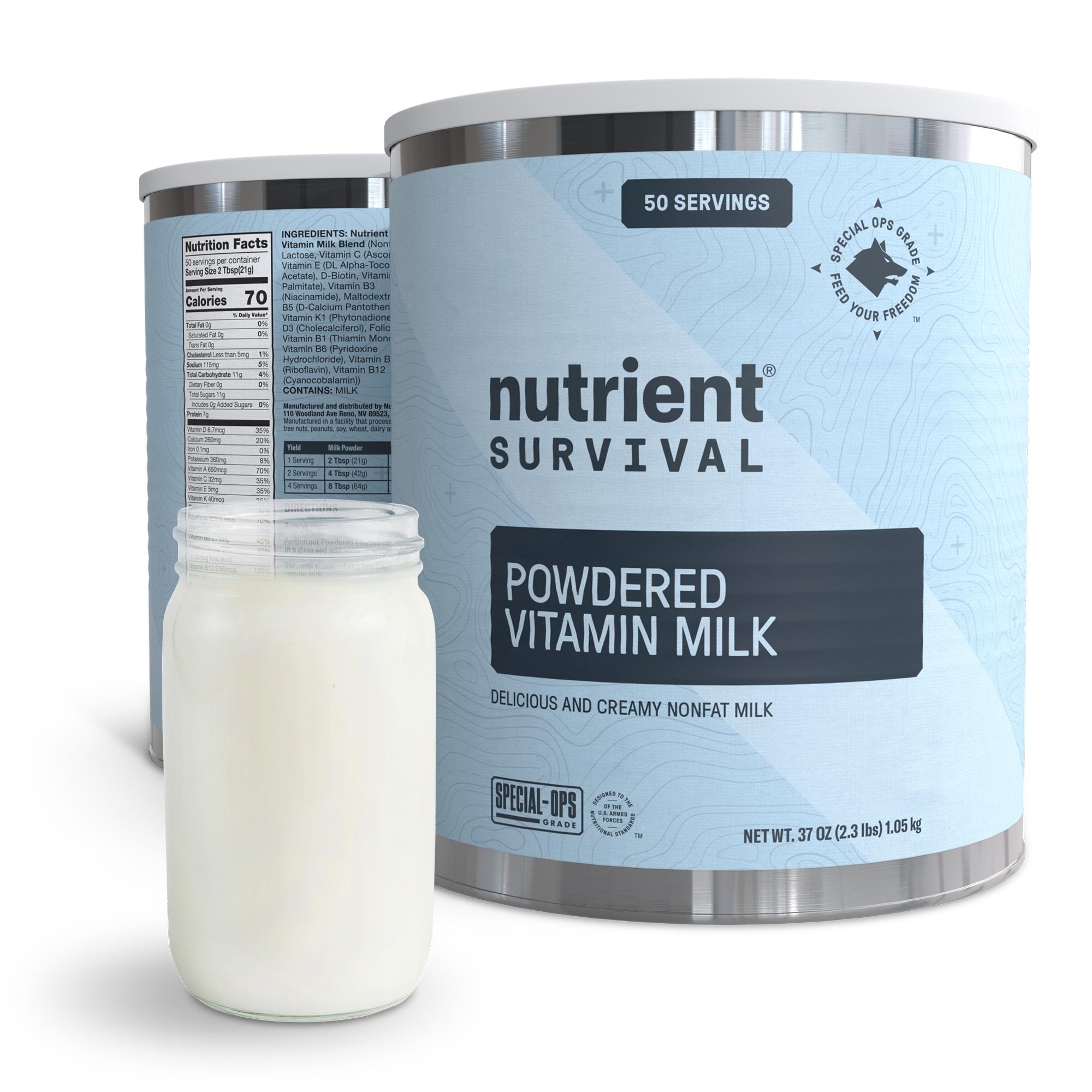 Nutrient Survival Vitamin Powdered Milk, Freeze Dried Prepper Supplies & Emergency Food Supply, 21 Essential Nutrients,