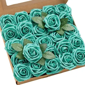 Ling's Moment Artificial Flowers Teal Green Roses 25pcs
