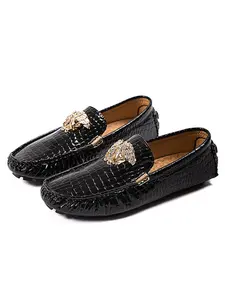 Men's Fashionable Fish Scale Embossed Slip-on Low Top Loafers, Casual Comfortable Flat Shoes for Summer, Breathable Comfortable Shoes for Daily Wear, Boy, PU Leather Shoes