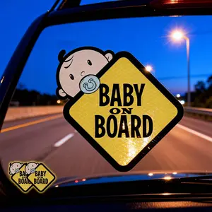 Highly Reflective Baby on Board Decals 2 Pack Waterproof Vinyl Safety Warning Signs for Cars & Trucks Window & Bumper Stickers