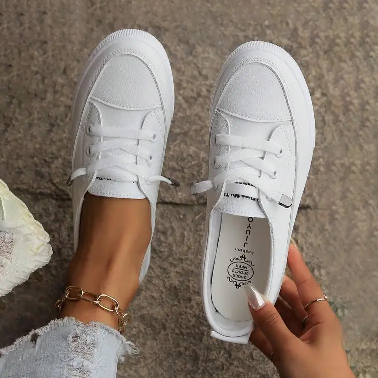 Women's White Sneakers for Dresses, Spring New Style, Versatile Low-Top Casual Shoes, Walking Shoes, Fall Classic Board Shoes, Comfort Flat Sole White Single Shoes
