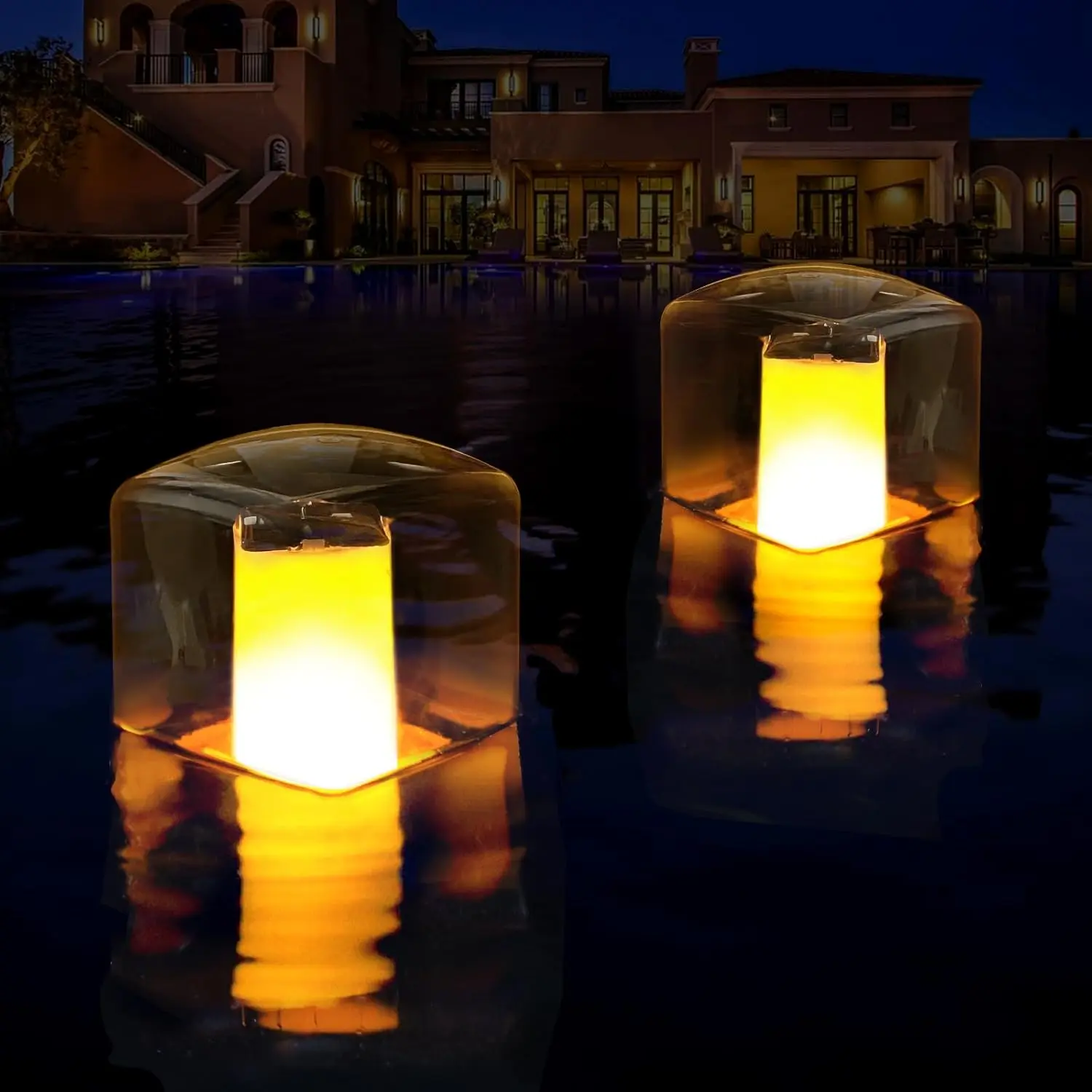LanPool 2-Pack Modern Square ABS Plastic Solar Flame Effect Pool Lights - Solar Outdoor Lights, Multi-Mode, Waterproof IP68, Energy-Saving, Outdoor Pond Accessories