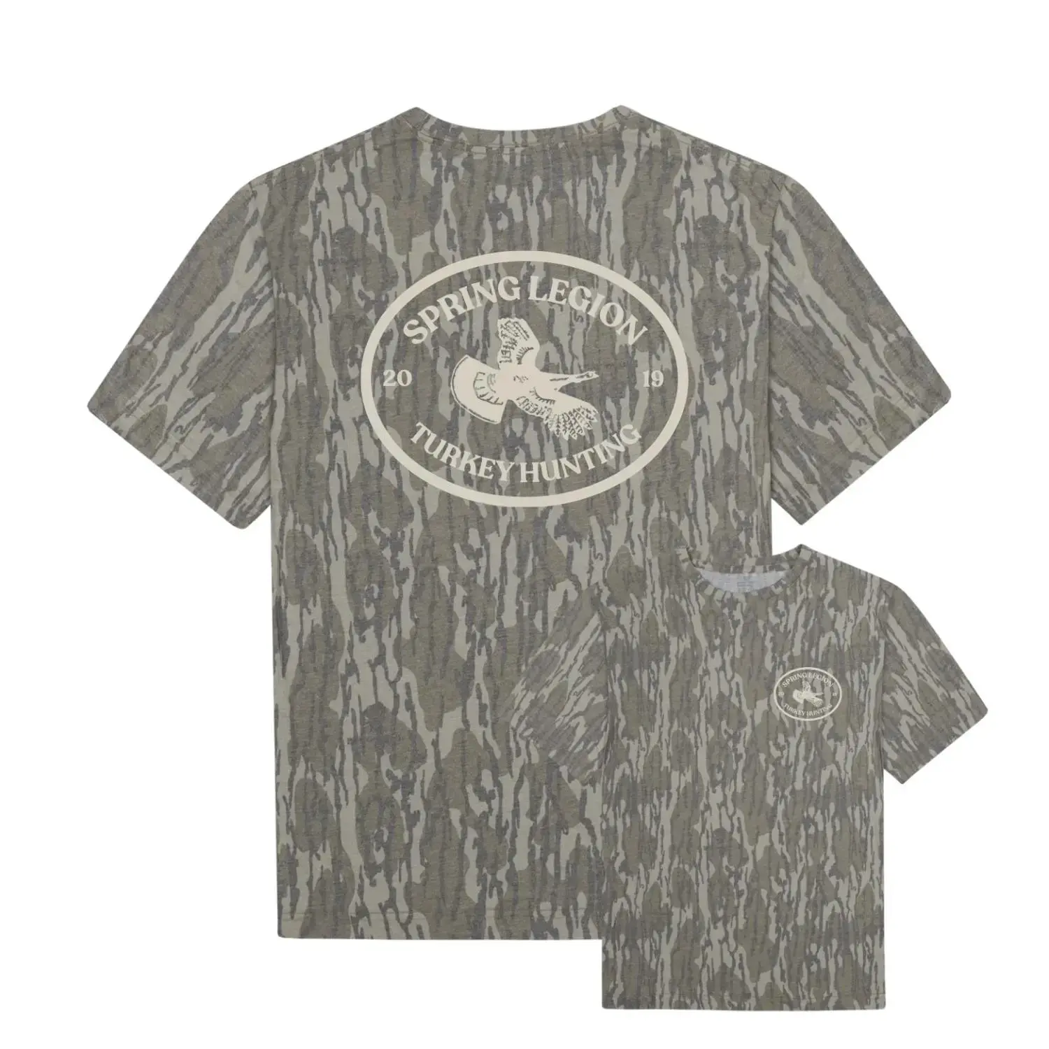 Men's Spring Legion 2019 Camo Turkey Hunting Vintage T-Shirt - Basic Tee, All Over Print, Fitted Cut, Medium Length Outdoor Short Sleeve Graphic Tee