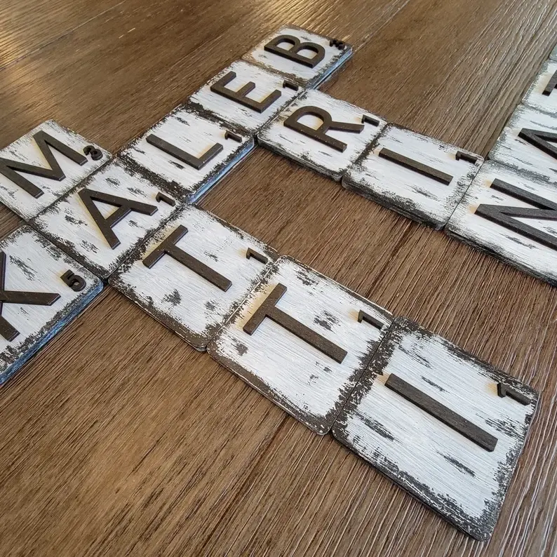 Large Scrabble Tiles - Office Decor Tiles - Family Wood Tile - Custom Wood Tiles - Scrabble Home Decor - Scrabble Tiles Wall Art - Crossword