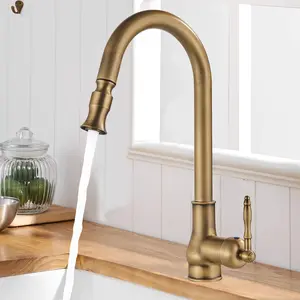Kitchen Faucet with Pull Down Sprayer, Single Handle High Arc Kitchen Sink Faucet, Stainless Steel Modern Rv Bar Sink Faucets Antique Brass