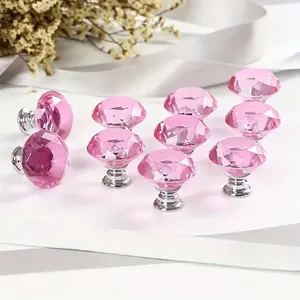 10 Elegant Crystal Glass Cabinet Handles, 30mm Diamond Pull Handles for Wardrobe, Drawer, Furniture Accessories
